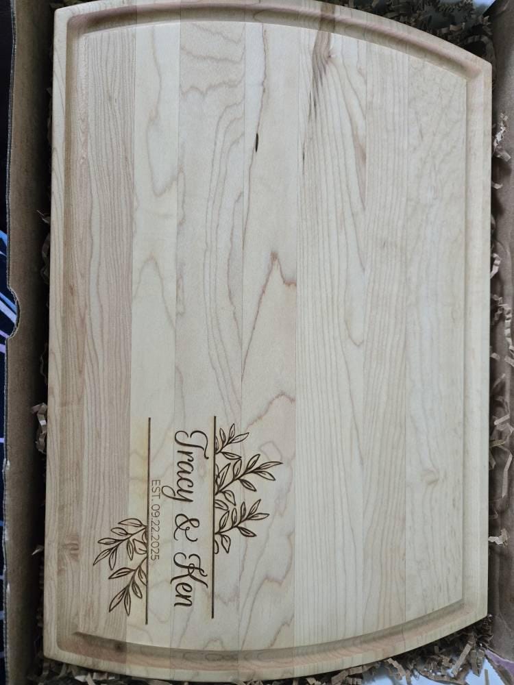 Wood Cutting Board, Personalized Cutting Board, Floral Engagement Gift For Couple, Personalized Charcuterie Board, Engraved Wedding