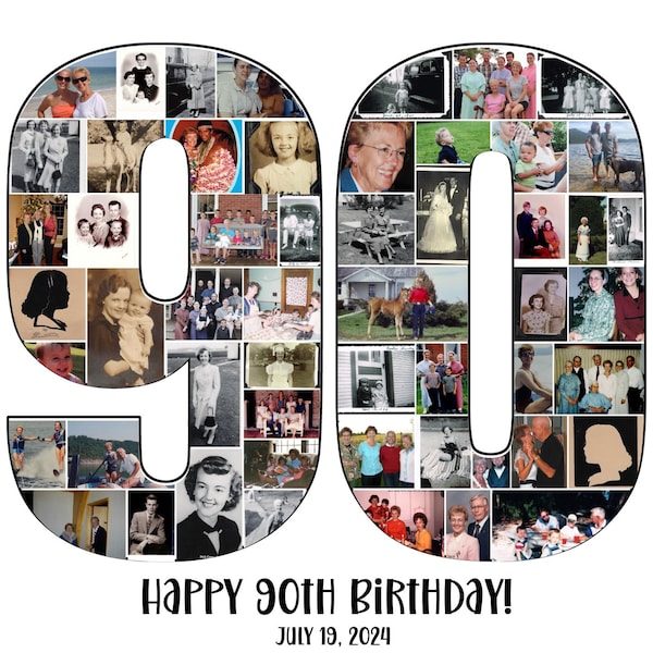 Custom 90th Photo Collage Template Personalized 90 Birthday Gift for ...