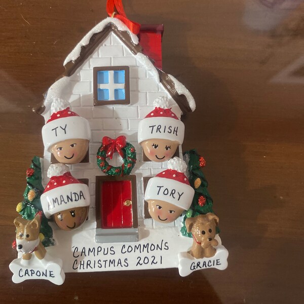 Personalized Family of 4 Home Ornament With 2 Dogs or Cats Added -4 ...