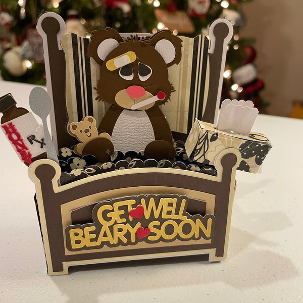 Get Well Bear Card in A Box 3D SVG - Etsy