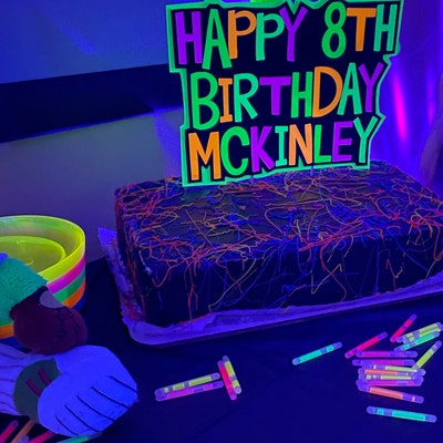 Glow Party Cake Topper, Neon Birthday Cake Topper, Personalized Cake ...