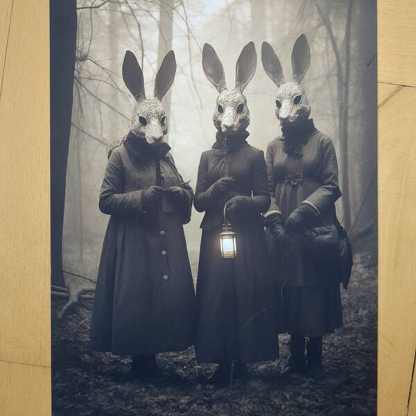 Spooky Rabbit Painting Spooky Rabbit Cult in the Forest Vintage Photography, Dark Academia ...