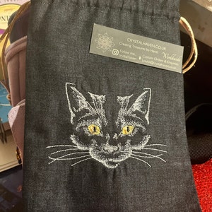 Embroidered Cat Drawstring Bag, Handmade, Silk Lined - Etsy