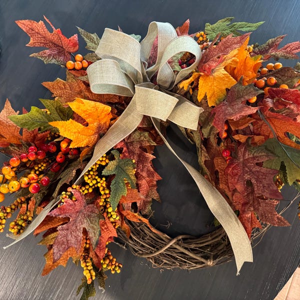 Fall Maple Leaves Wreath, Small Autumn Front Door Wreath, Wreath With ...
