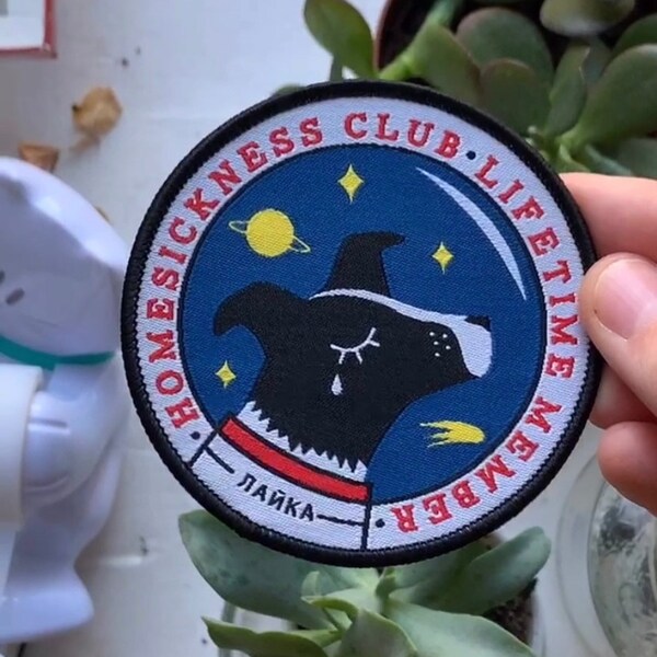 Layka Patch Space Dog Laika Iron-on Woven Patch - Homesickness Club Lifetime Member ...
