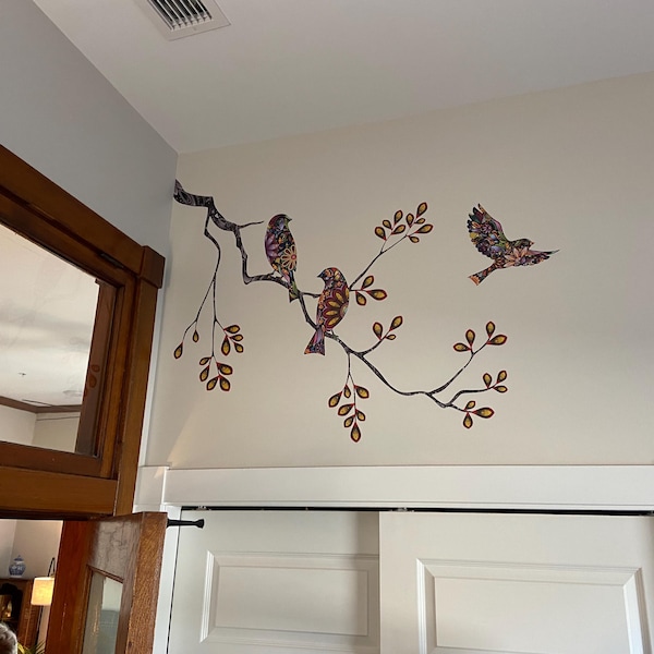 Tree Branch Decal and Bird Wall Decals in Colorful Mosaic Pattern - Etsy