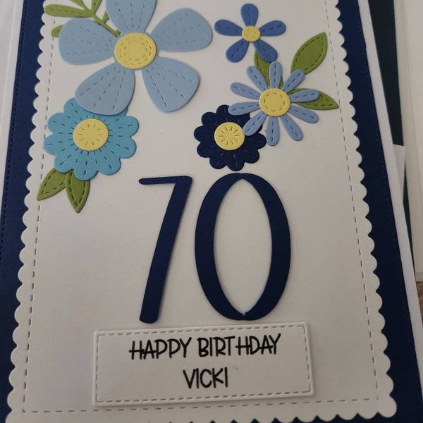 70th Birthday Card, Handmade and Personalized for Her, Beautiful Floral ...