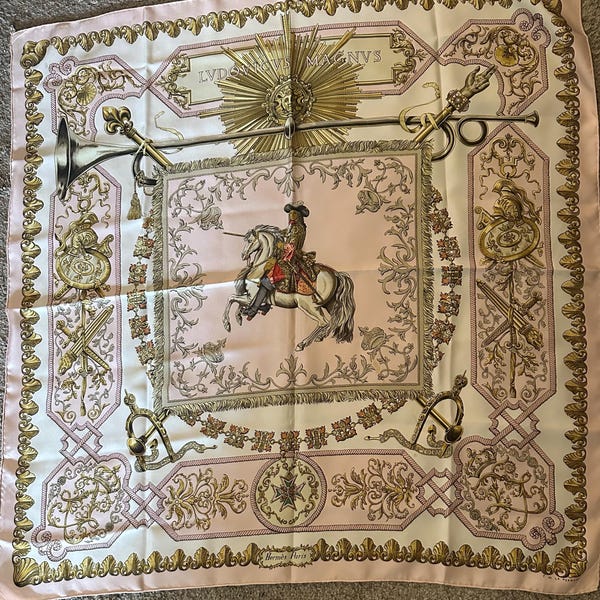 HERMES silk Calle 90 LA COMEDIE ITALIENNE Italian comedy scarf white