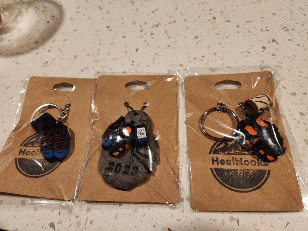 Rock Climbing Keychain Personalized Gift for Climbers Custom Climbing Shoes and Chalk Bag