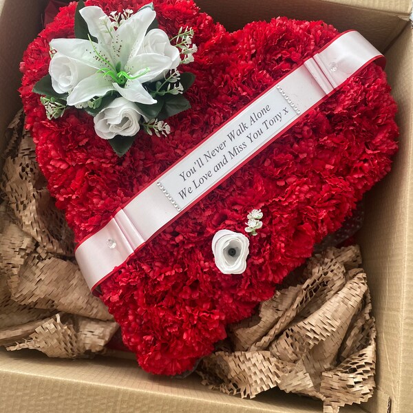 Silky Bouquets Artificial Silk Funeral Flower Package Heart Spray Mum