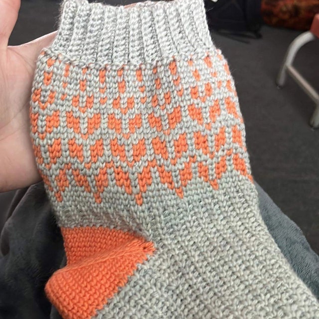 A customer's finished Vine Colorwork Socks Crochet Pattern + Video