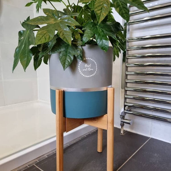 MELROSE 25cm Concrete Indoor Plant Pot | Extra Large Planter | Blue ...