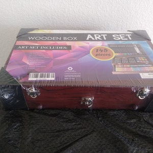 145 Piece Deluxe Art Set, Wooden Art Box & Drawing Kit with Crayons, Oil  Pastels