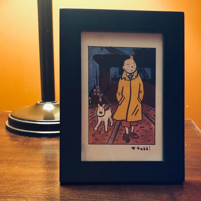 TINTIN コミックアート 木製フレーム Tintin and Snowy Print: Framed Comic Art (4x6 Inches) - Etsy