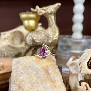 Vintage 14K Yellow Gold Ruby & Diamond Cocktail Ring - Etsy