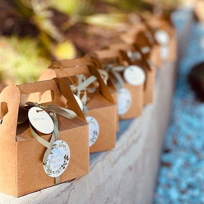 Wedding Favor Boxes Botanical Greenery Label Mini Gable Favor Box ...