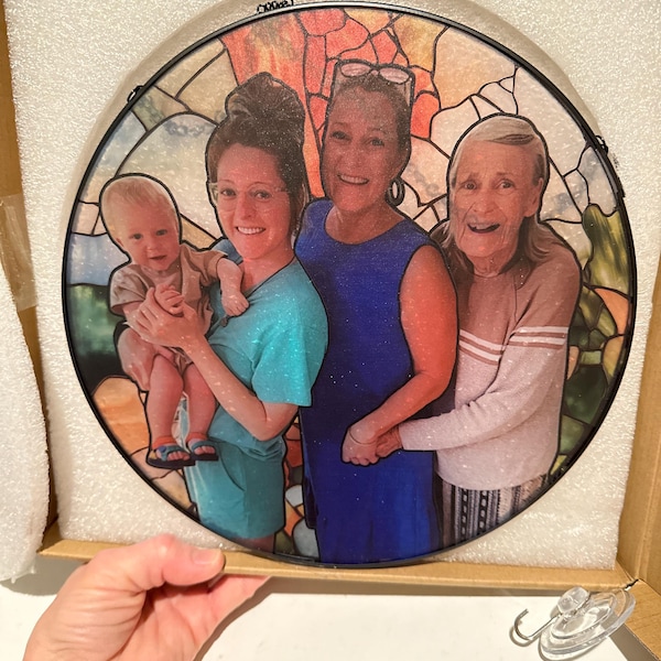 Personalized Stained Glass Window Hanging Suncatcher - Grandma And Mom