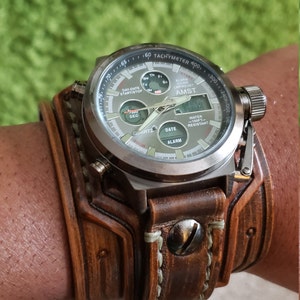 Digital watch with leather band cheap