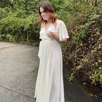 Flutter Sleeves Long Gown with Slit Champagne