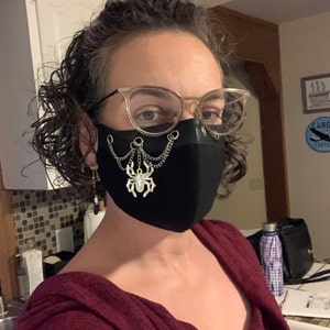 Goth Moon Face Mask: Faux Leather & Chain - Reusable Cotton Blend