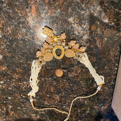 Dazzling Golden Color Pearl Jadau Choker Necklace with Rani Haar and Charming Earrings Tika Set main image 0