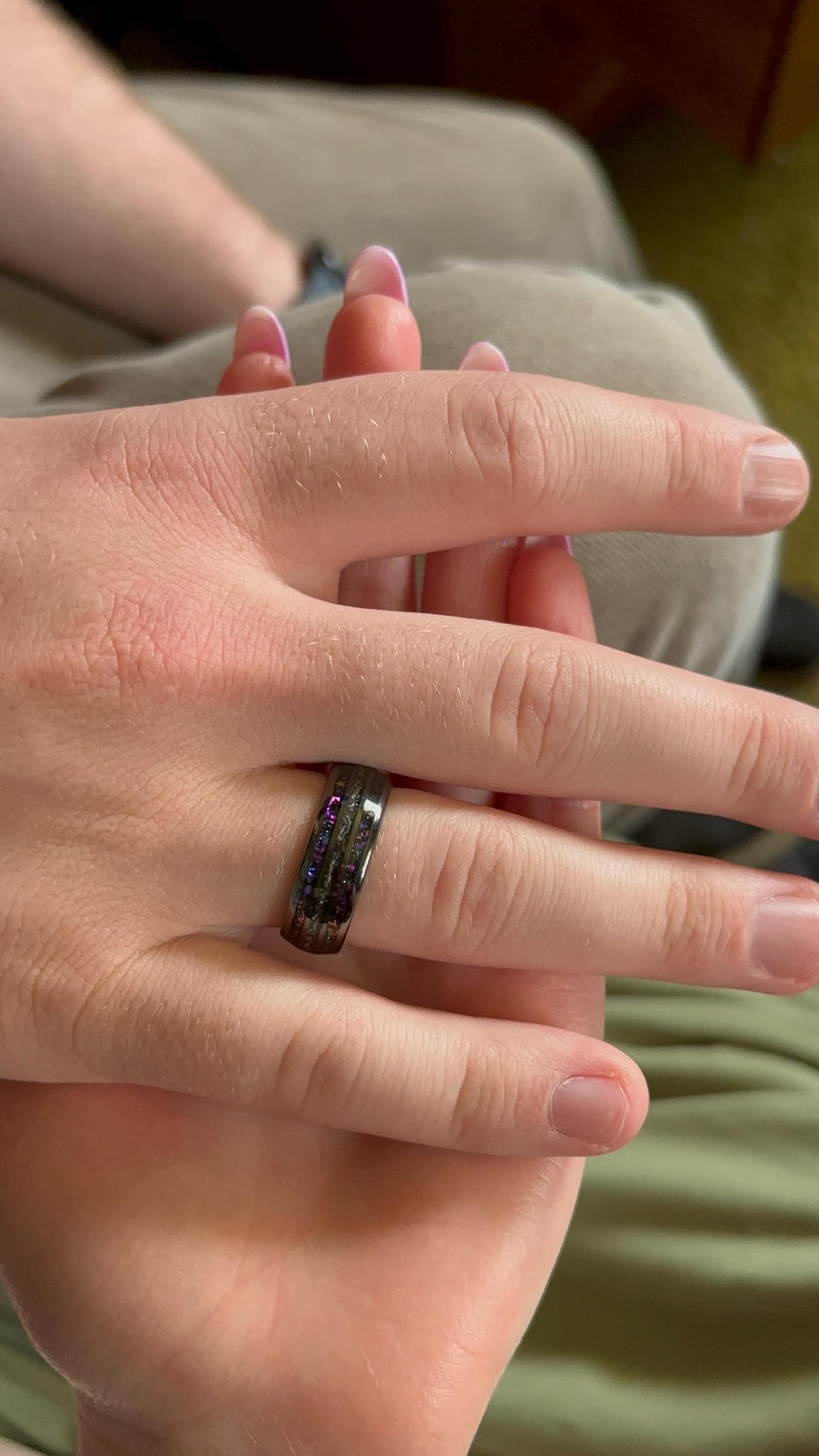 Custom Tungsten Ring for Men, Personalized Black Wedding Band, 8mm Galaxy Orion Nebula Ring Crushed Opal Inlay, Cosmic Design Ring for Him