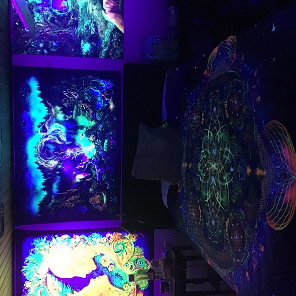 Psychedelic UV Fluorescent Blacklight Tapestry, Fractal Art Print ...