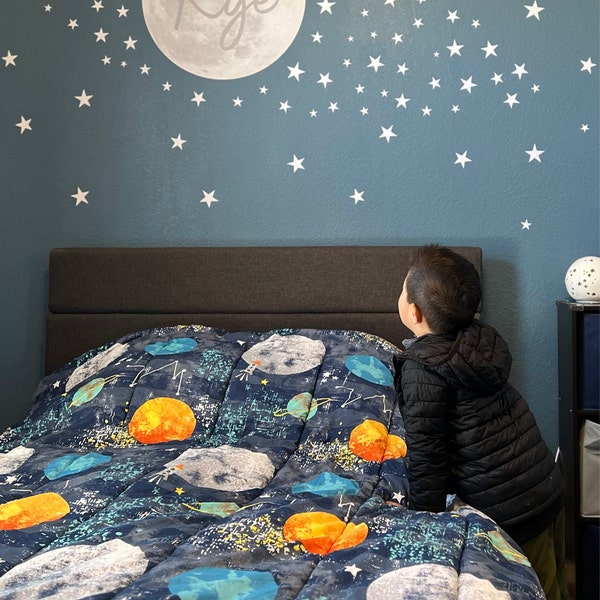 Personalised Moon and Stars Fabric Wall Stickers ~ Custom Name Decal ...