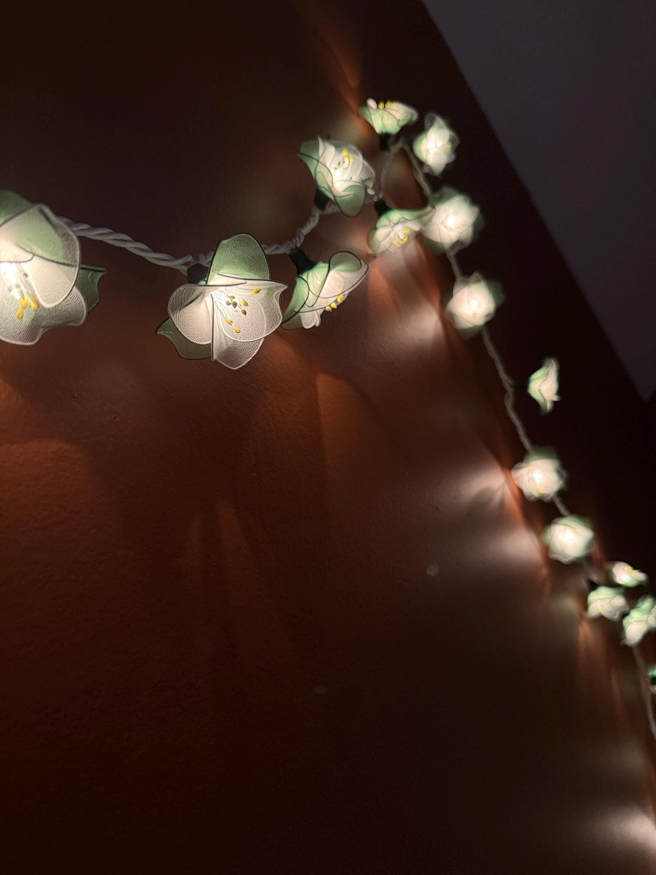 Handmade white and green flower string lights for patio,wedding,party and Decoration, fairy lights (35 UL Warm lights)