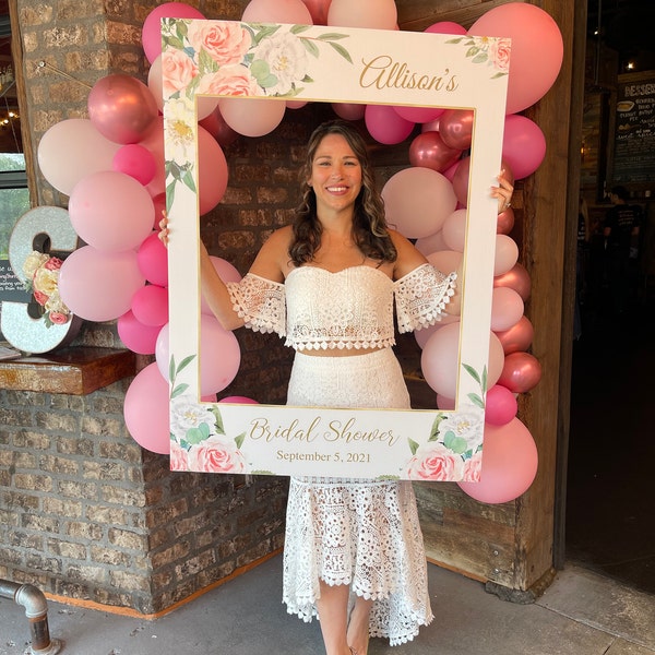 Printed Blush Floral Bridal Shower Photo Booth Frame, Bachelorette