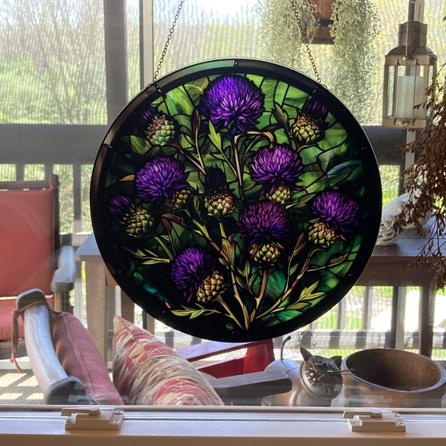 Purple Thistles: Stained Glass Style Window Hanging - Etsy