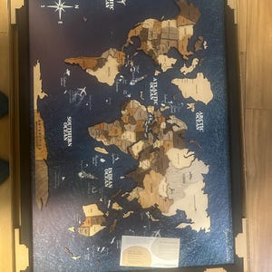 Handmade Wooden World Map Triptych, Cork Push Pin Travel Tracker, Adventure Memory Board, Wall Art for Travelers, Stylish Wall Art Decor