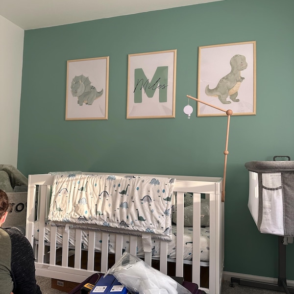 Custom Dinosaur Nursery Print Set of 3 Wall Art Poster Initial Name ...