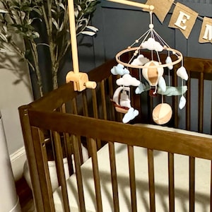 Flamingo Baby Mobile | safari neutral animals Africa nursery felt giraffe, lion and elephant crib moon and clouds babyshower gift