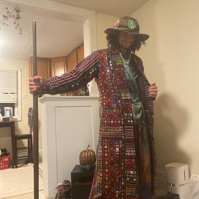 Hippie Bohemian Men's Women's Long Trench Coat, Psychedelic Hippie Bohemian Men's Women's Long Trench Coat, Psychedelic