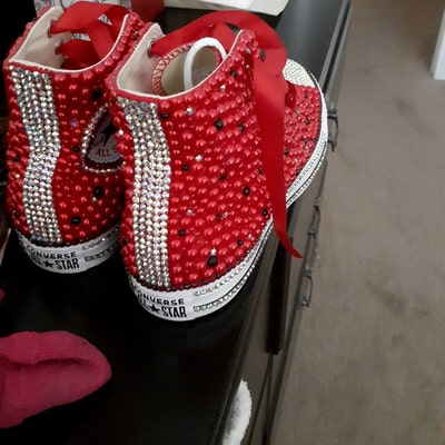 Women's Red/black Bling Converse All Star Chuck Taylor Sneakers HIGH ...