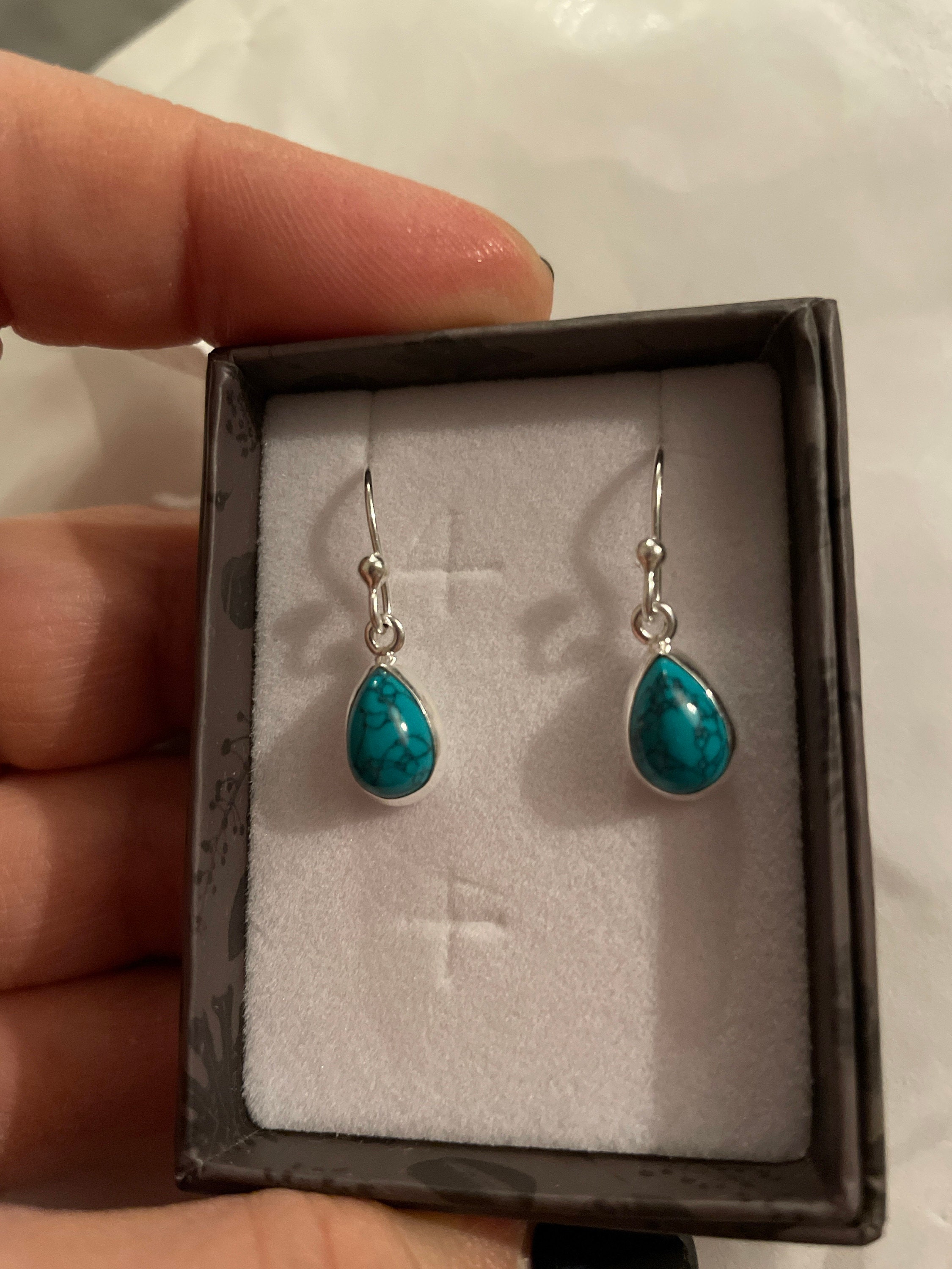 Sterling Silver Dangly Turquoise Teardrop Earrings