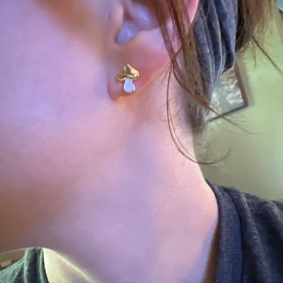 Tiny Gold Mushroom Stud Earrings, 14K Gold Tiny Mushroom Earrings, Gold Stud Earrings, Cute ...