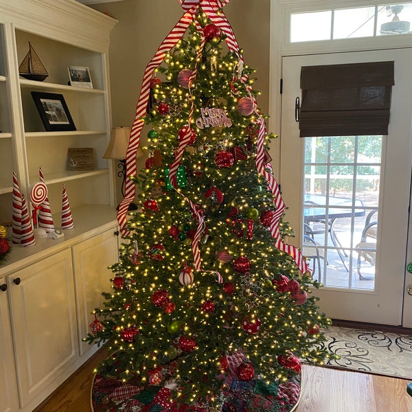 Large Candy Cane Stripe Red and White Christmas Tree Topper Bow - Etsy ...