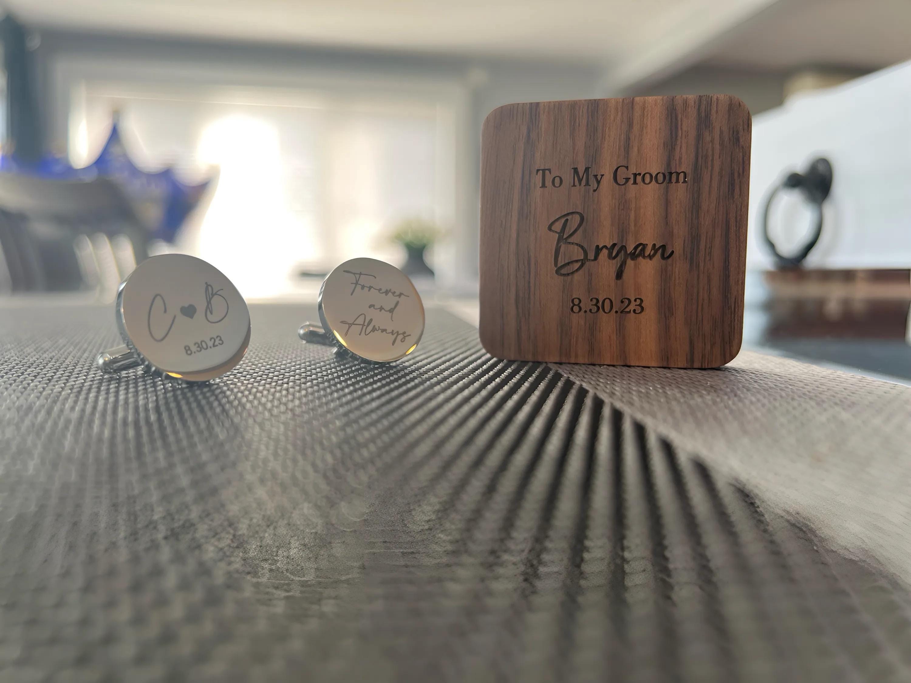 Custom Metal Cufflinks - Engraved Box Optional, Wedding Day Cuff links for Groom Dad Father of the Bride gift, Anniversary Gift for Husband