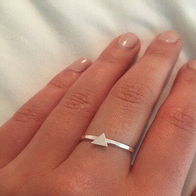 Sterling Silver Triangle Ring Geometric Tiny Silver Triangle Stacking ...