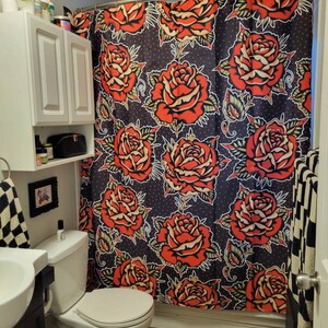Rose Tattoo Shower Curtains | Traditional American Sailor Jerry