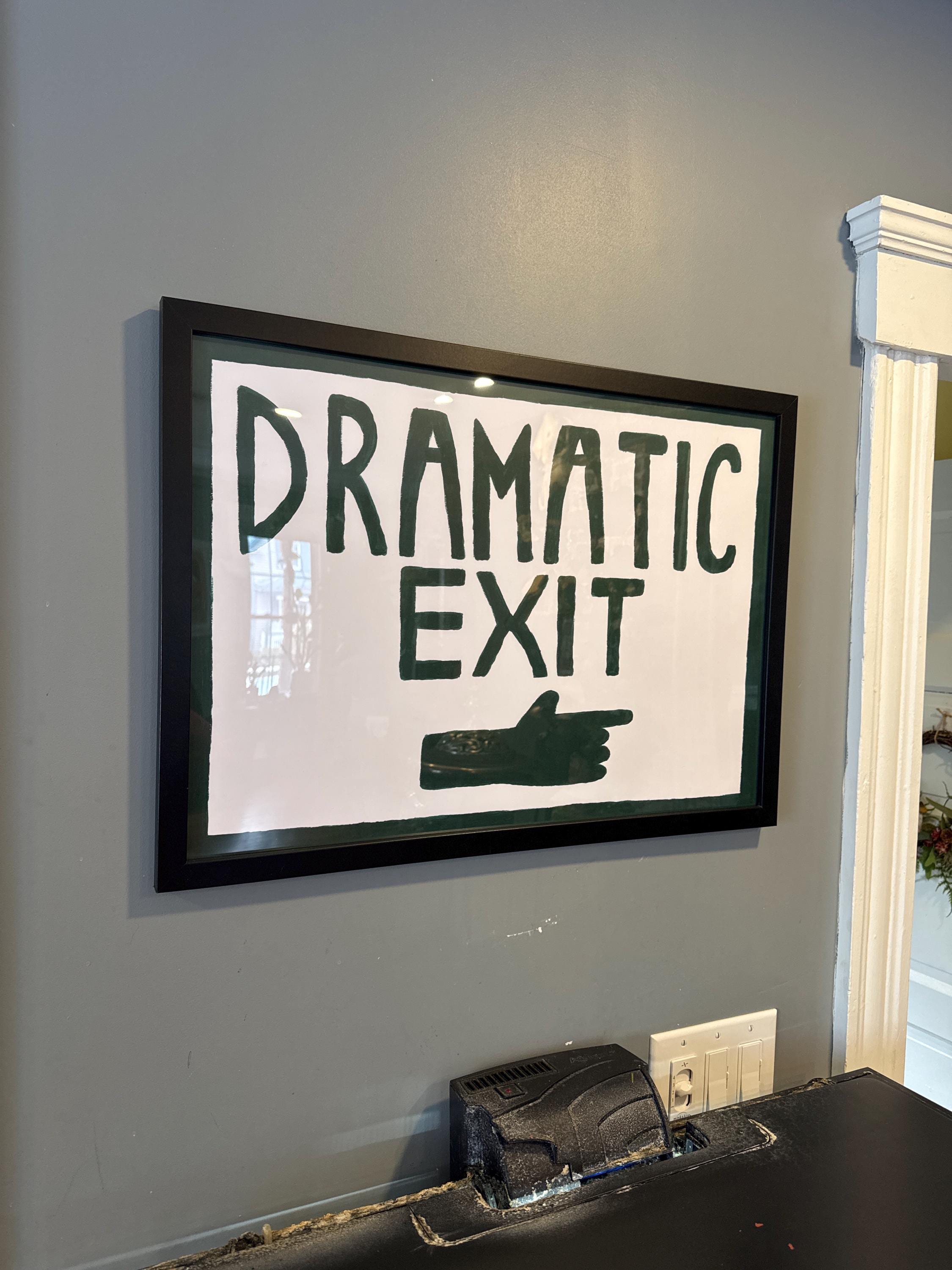 Retro Wall Art, Funny Hallway Print, Landscape Poster, Dark Green Dramatic Exit Print, Mid Century Wall Art, Hand Painted Wall Decor Print