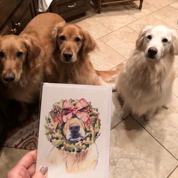Golden Retriever Dog Christmas Cards, Cute Goldie Fine Art Puppy Xmas ...
