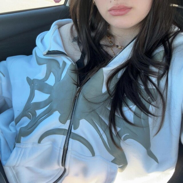 Y2K Spider Web Zip up Hoodie: Retro Punk Streetwear, Oversized