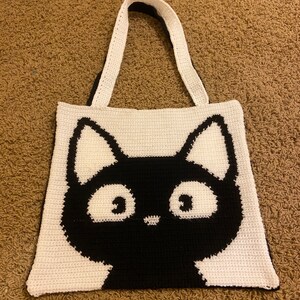 Crochet Black Cat Tote Bag Pattern: Intarsia Design (PDF Pattern