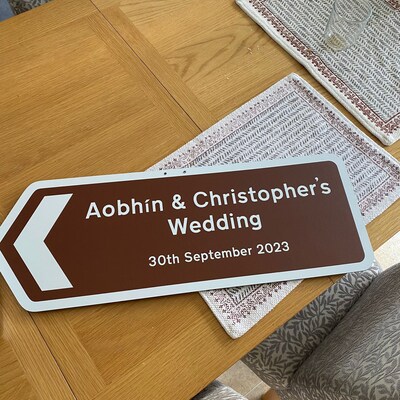 Personalised Metal Wedding Sign, Direction Road Arrow Sign Brown ...