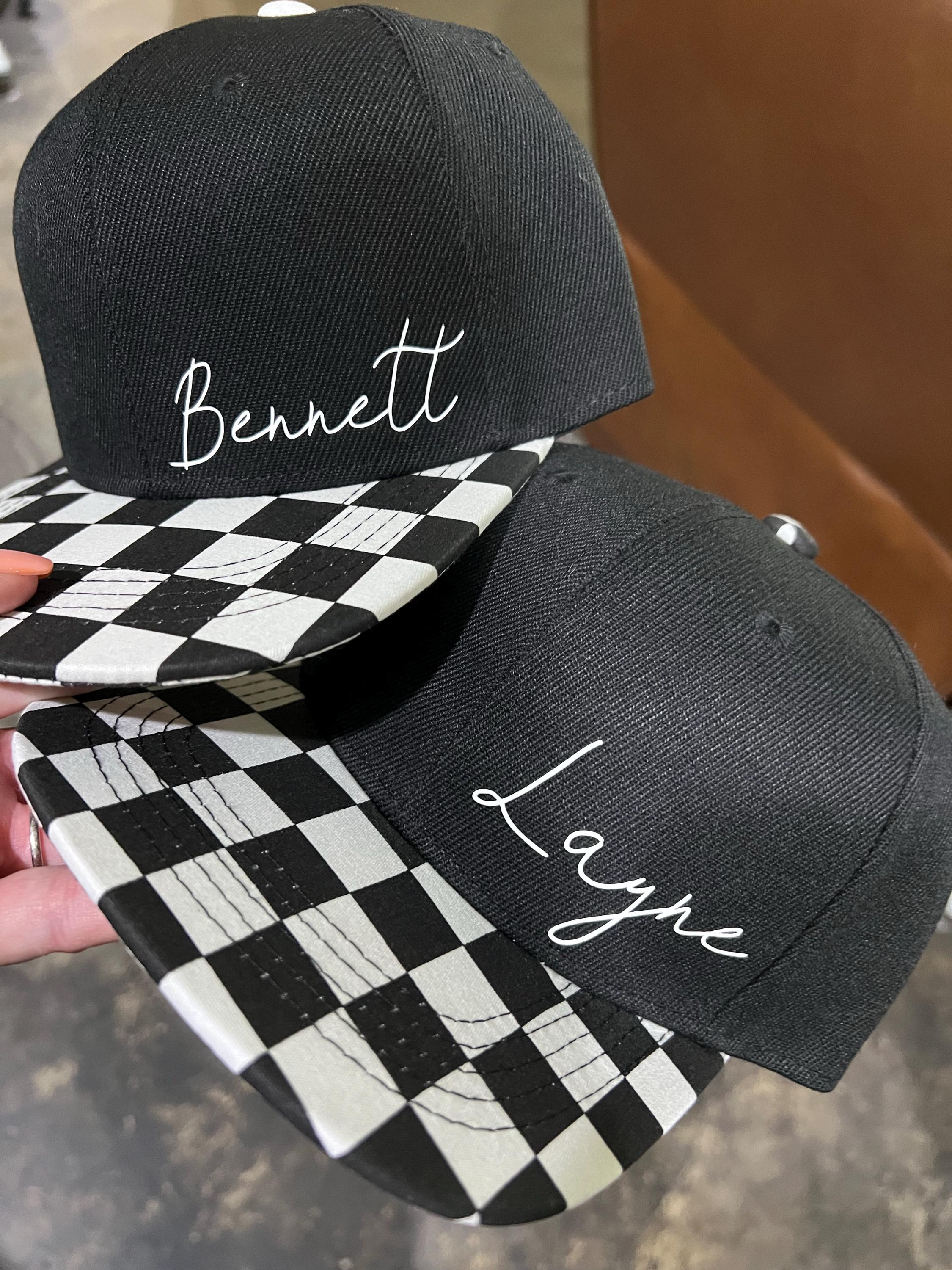 Custom Name Hat Flat Bill Kids Hat Baby Flat Bill Name Hat Gift Hat Checkered Ball Cap Personalized Kids Gits Personalized Accessories
