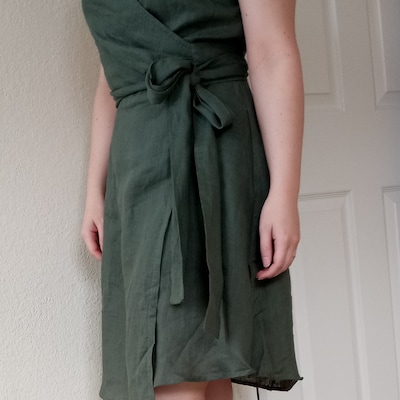 LINEN DRESS Short Sleeve Linen Wrap Dress - Etsy