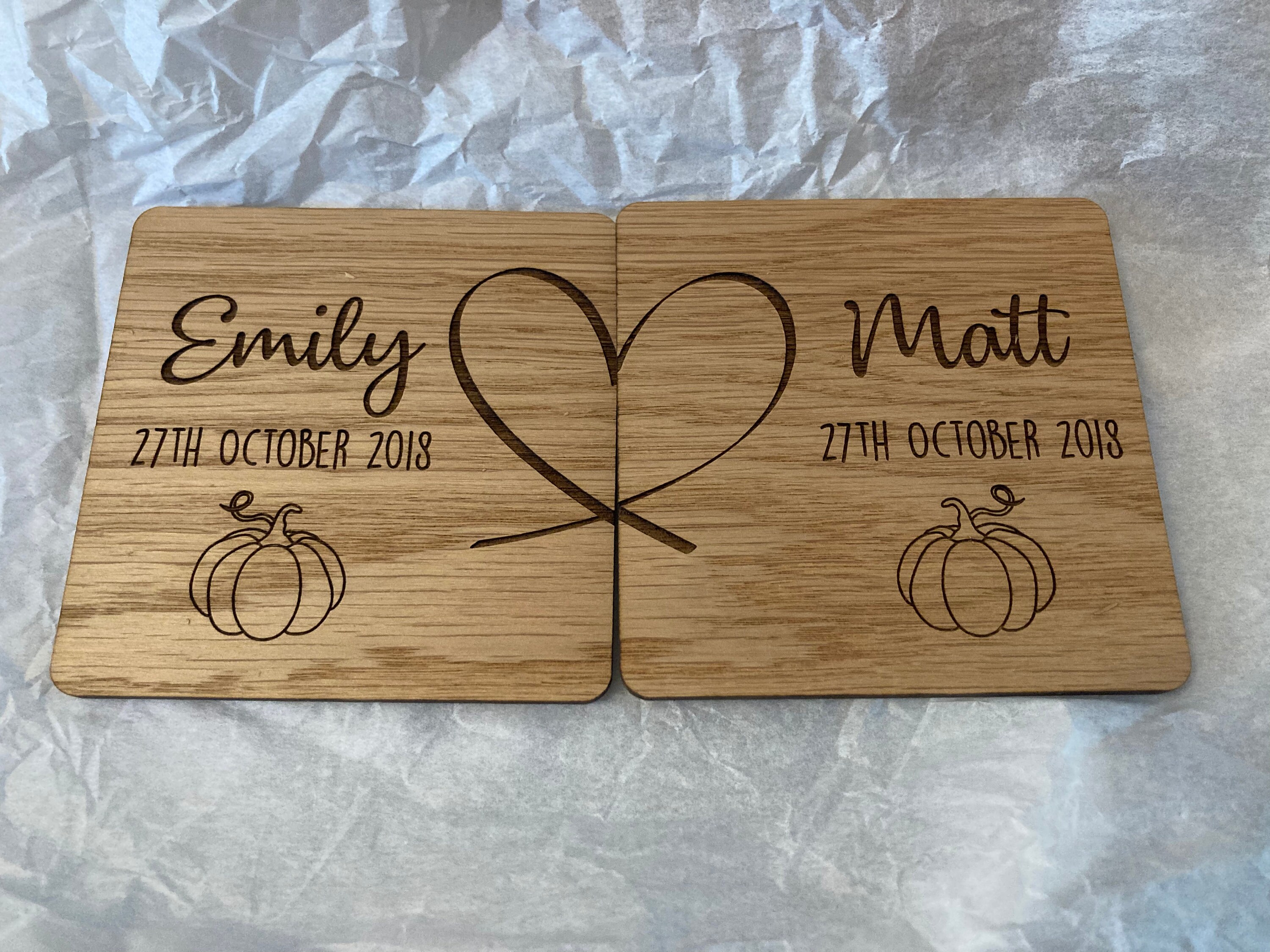 Personalised Wooden Couples Coasters, 5 Year Wedding Anniversary Gift, 5th Anniversary Present, Engagement Gift, Personalized Coaster Set